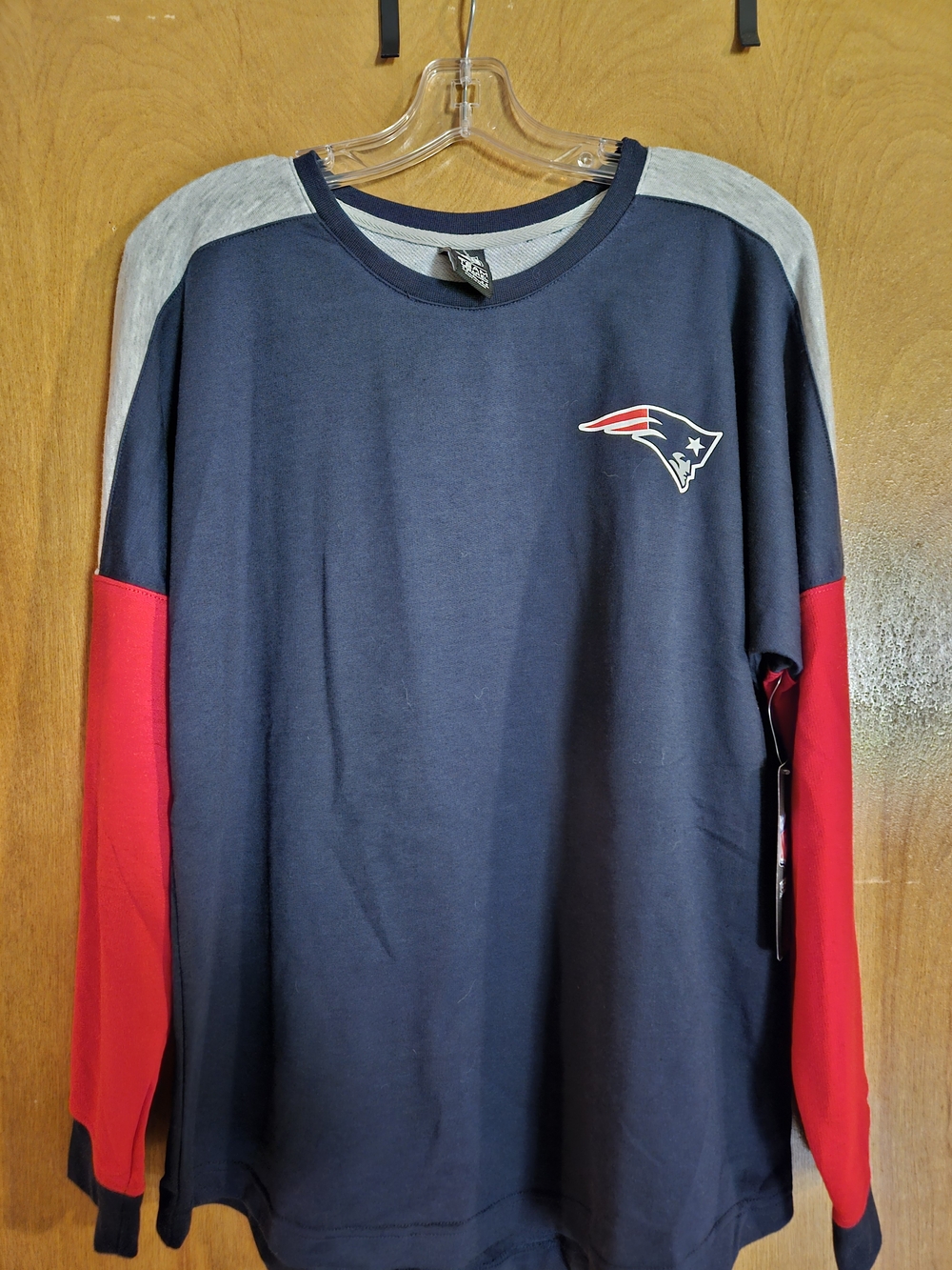 NFL Women's Crew Sweatshirt - Navy, Red & Gray Patriots Emblem